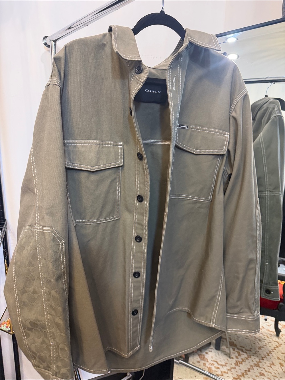 Coach Olive Green Lightweight Utility Shirt Jacket